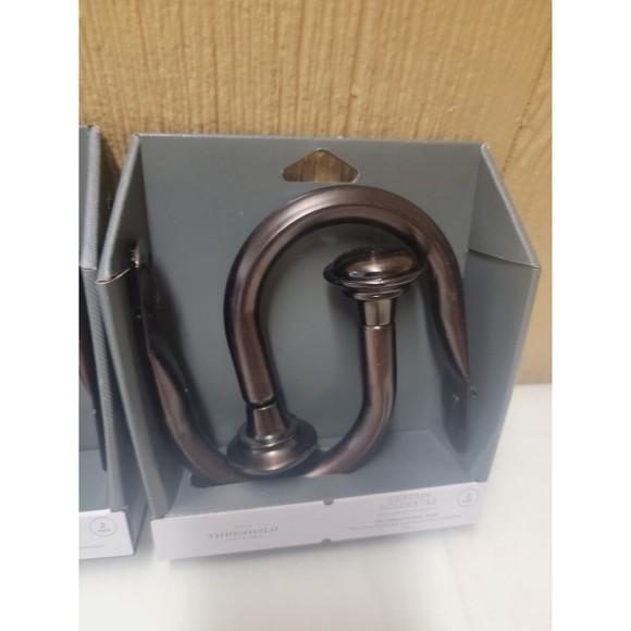 Set of 2 Threshold Decorative Drapery Holdbacks Oil Rubbed Bronze Finish 2 Sets - Picture 2 of 6